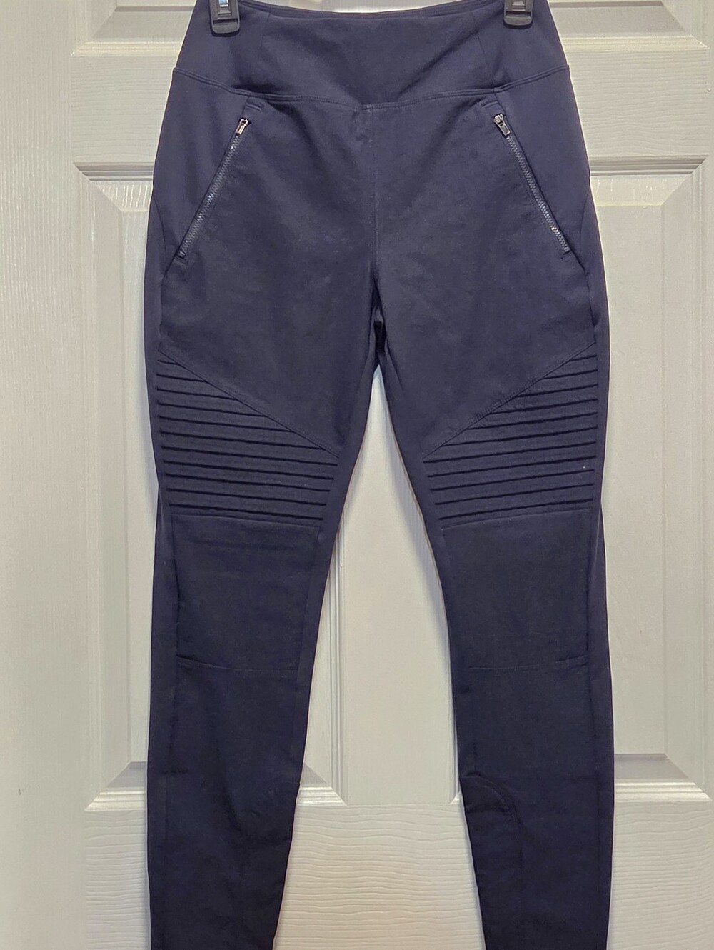 Athleta Navy Moto-Style Joggers with Zipper Pockets